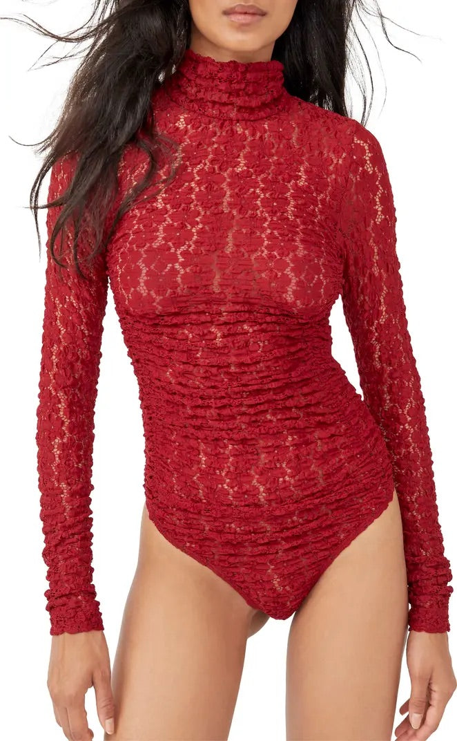 Long Sleeve Lace Bodysuit Red Easy Curves, South Africa