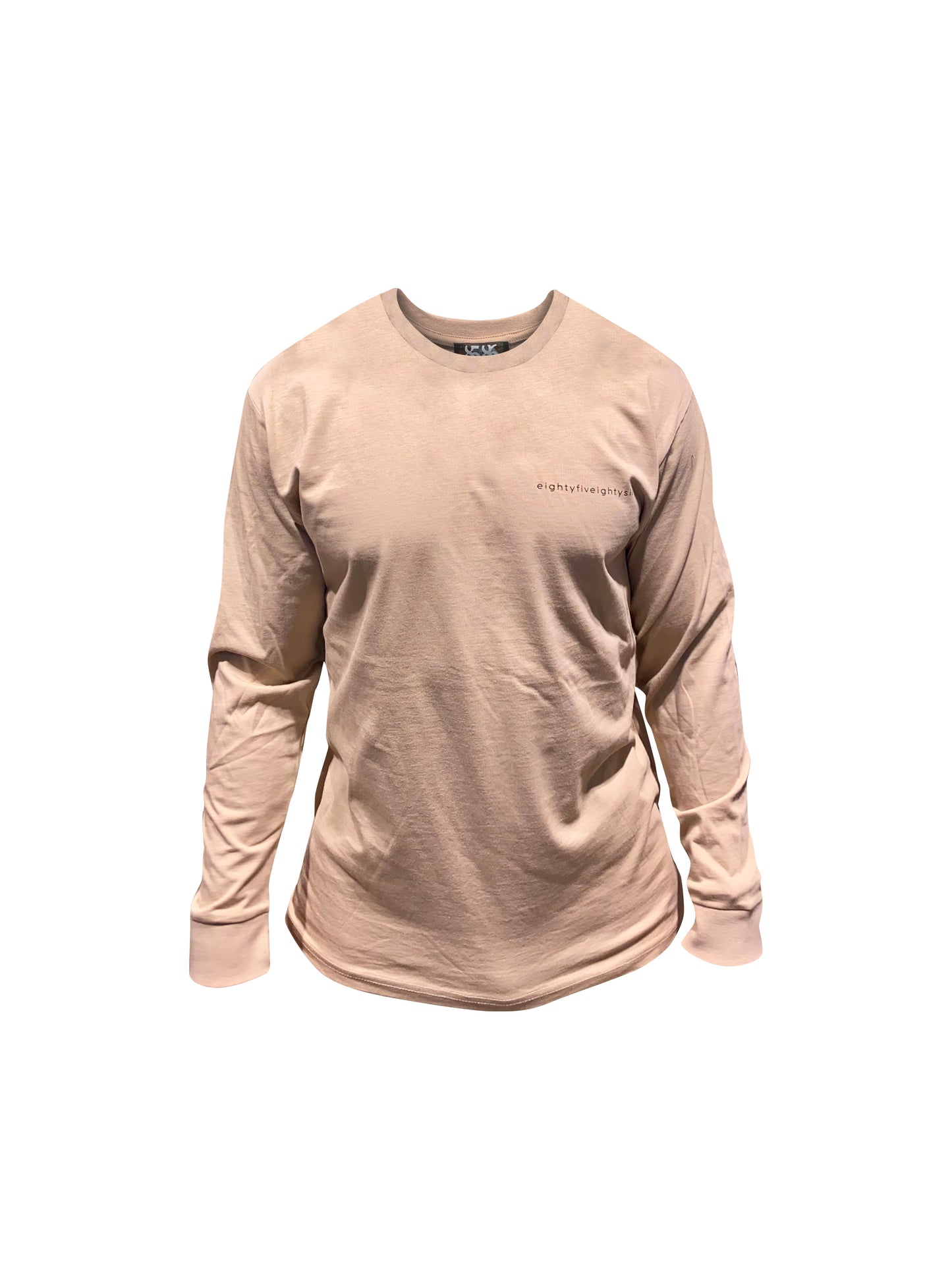 8586: CREWNECK LOGO LONG SLEEVE T-SHIRT (sand front view)