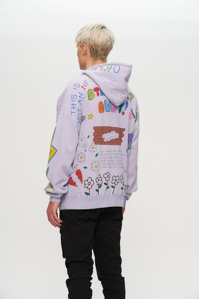 KUWALLA: LILAC MASH UP HOODIE (back view on model)