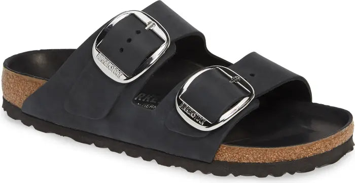 BIRKENSTOCK: ARIZONA Big Buckle Slide Sandal (close up front view)