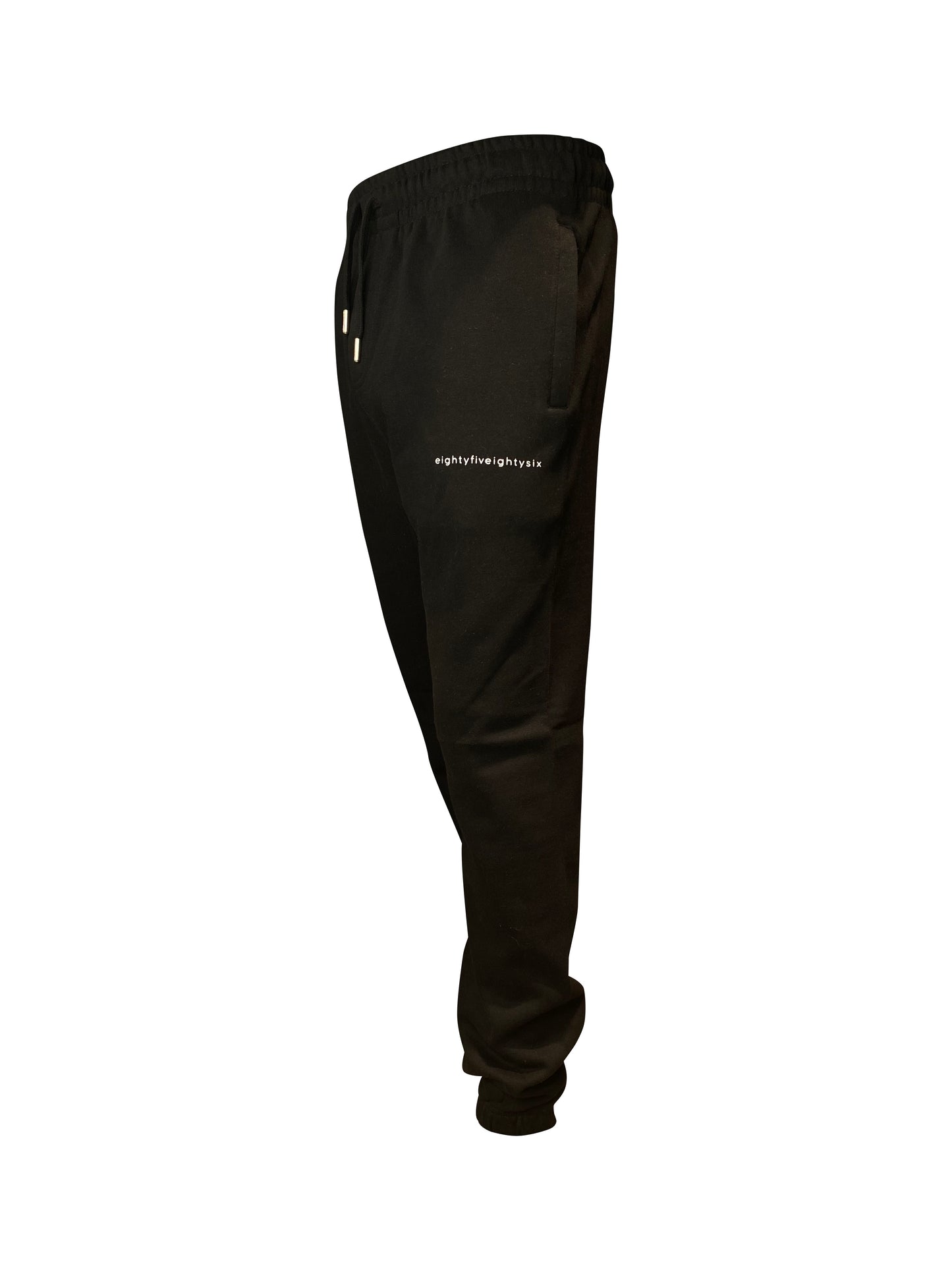 8586 BLACK LOGO JOGGER SWEATPANTS (black front side view)