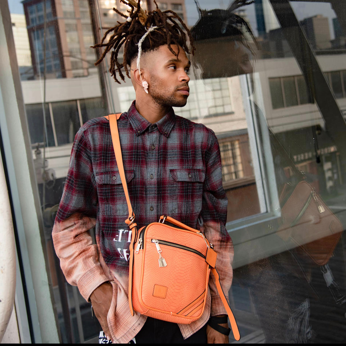 tote n carry mens tangerine faux leather bag - 8586
