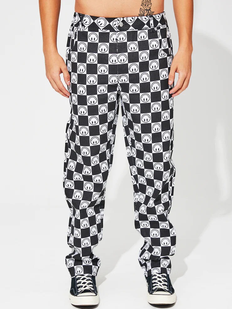 WESC HAPPY FACE CHECKERED PANTS 85 86 eightyfiveightysix