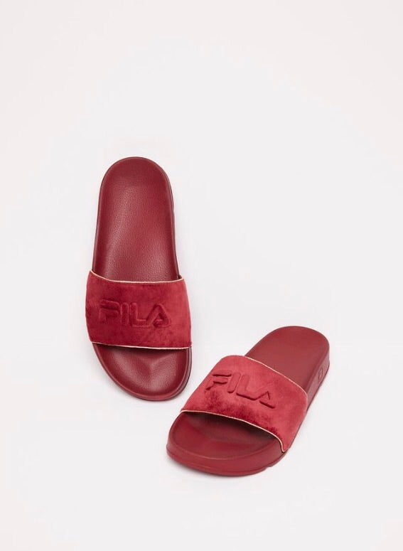 FILA HERITAGE: VELOUR SLIDE SANDAL SHOE - 85 86 eightyfiveightysix (RED)