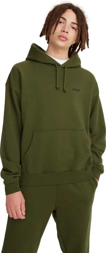 LEVIS PREMIUM SWEATS HOODIE MOSSY GREEN - 8586 (front view on model)