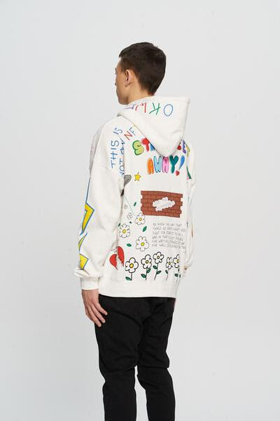KUWALLA: WHITE MASH UP HOODIE (side back view)