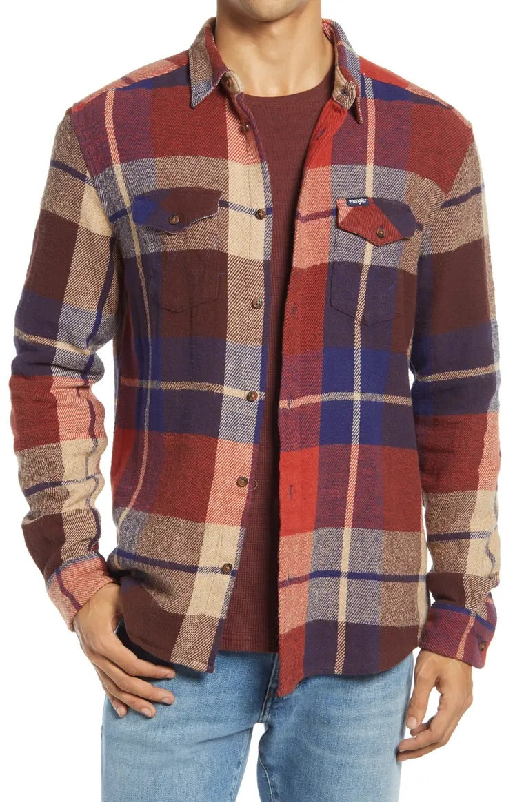 wrangler icons mens plaid button up long sleeve shirt - 8586