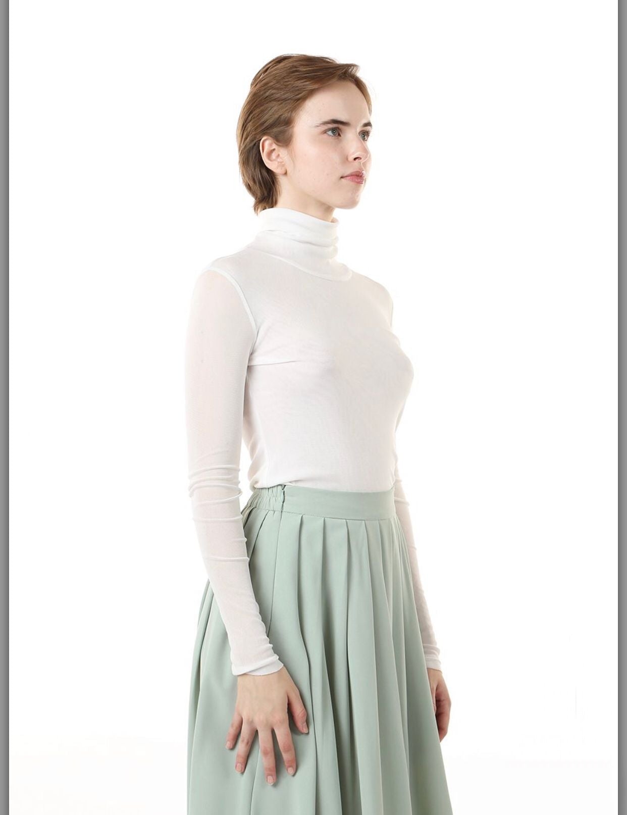 BOHO: LONG SLEEVE MESH TURTLENECK TOP (white)