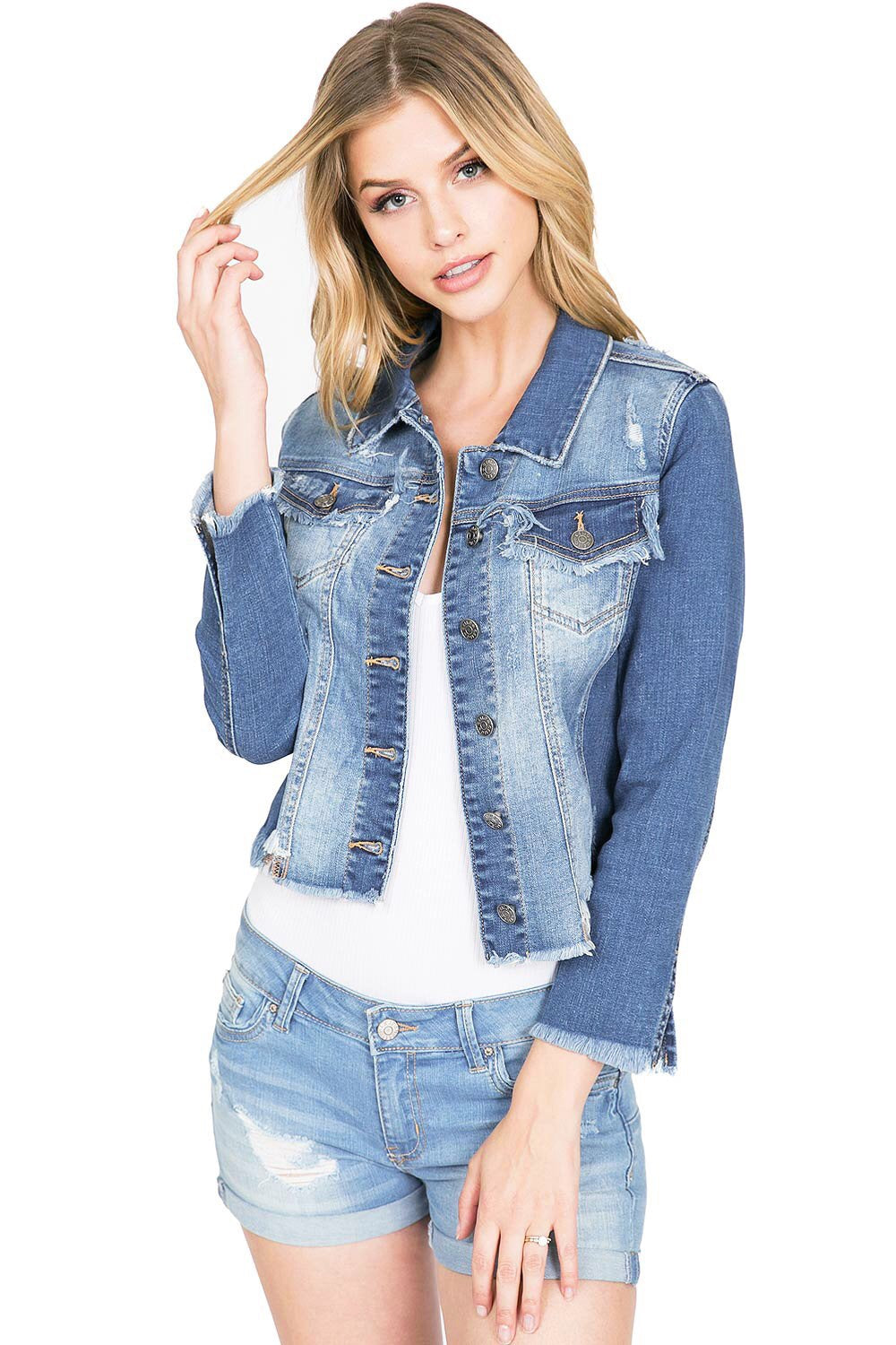 FRAYED DENIM JACKET - 8586 (front view)