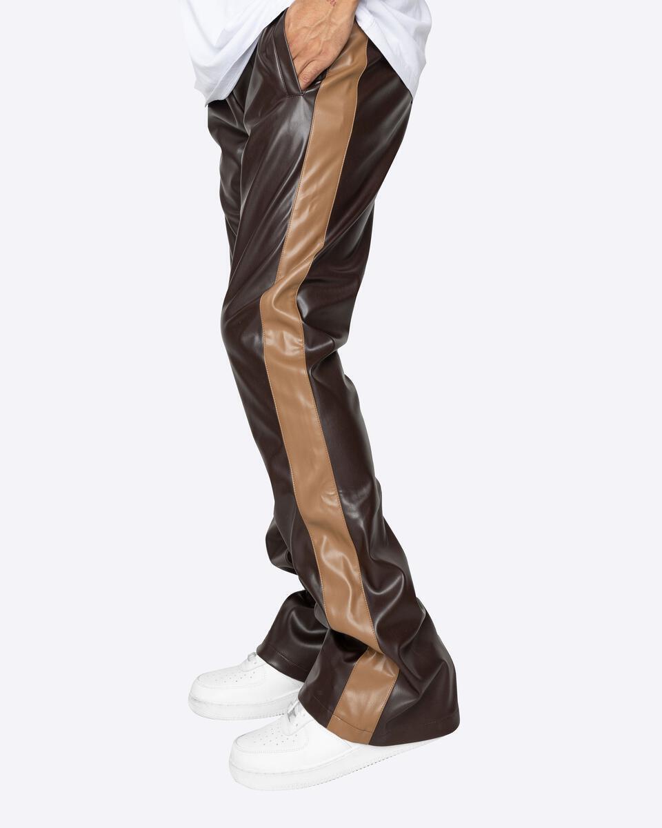 EPTM MENS DARK BROWN FLARE LEATHER PANTS - 8586 (side view)