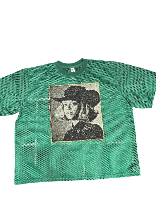 ANGEL GENTLE:COWBOY CARTER JERSEY MESH TAPESTRY TOP