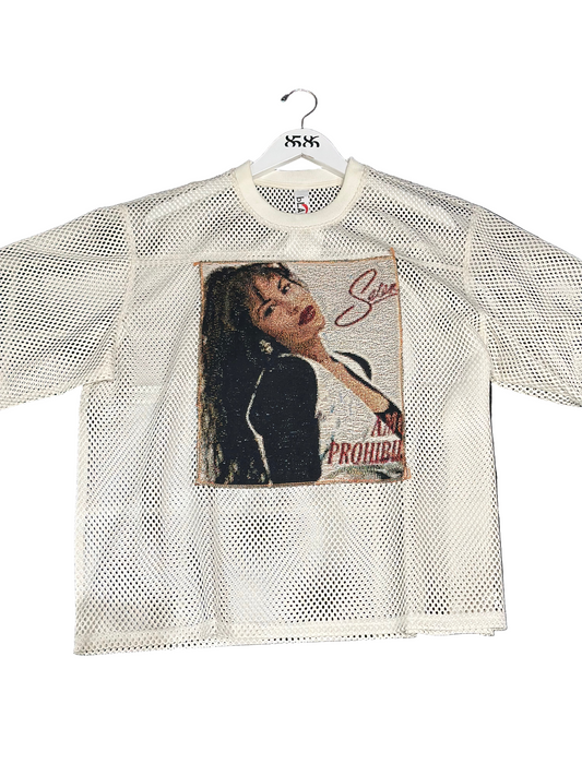 ANGEL GENTLE: SELENA JERSEY MESH TAPESTRY TOP