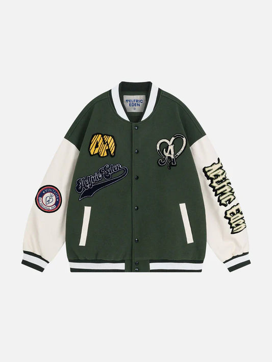 AELFRIC EDEN: TOWEL EMBROIDERY BADGE VARSITY JACKET