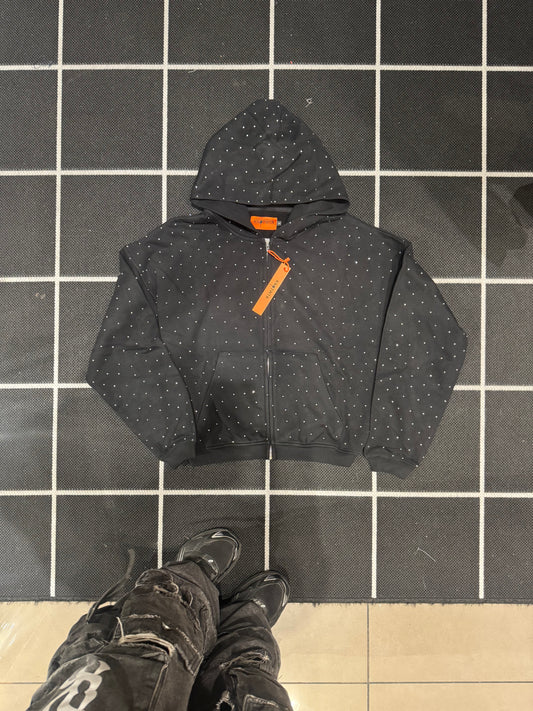 KNOTWTR: RHINESTONE ZIP UP HOODIE