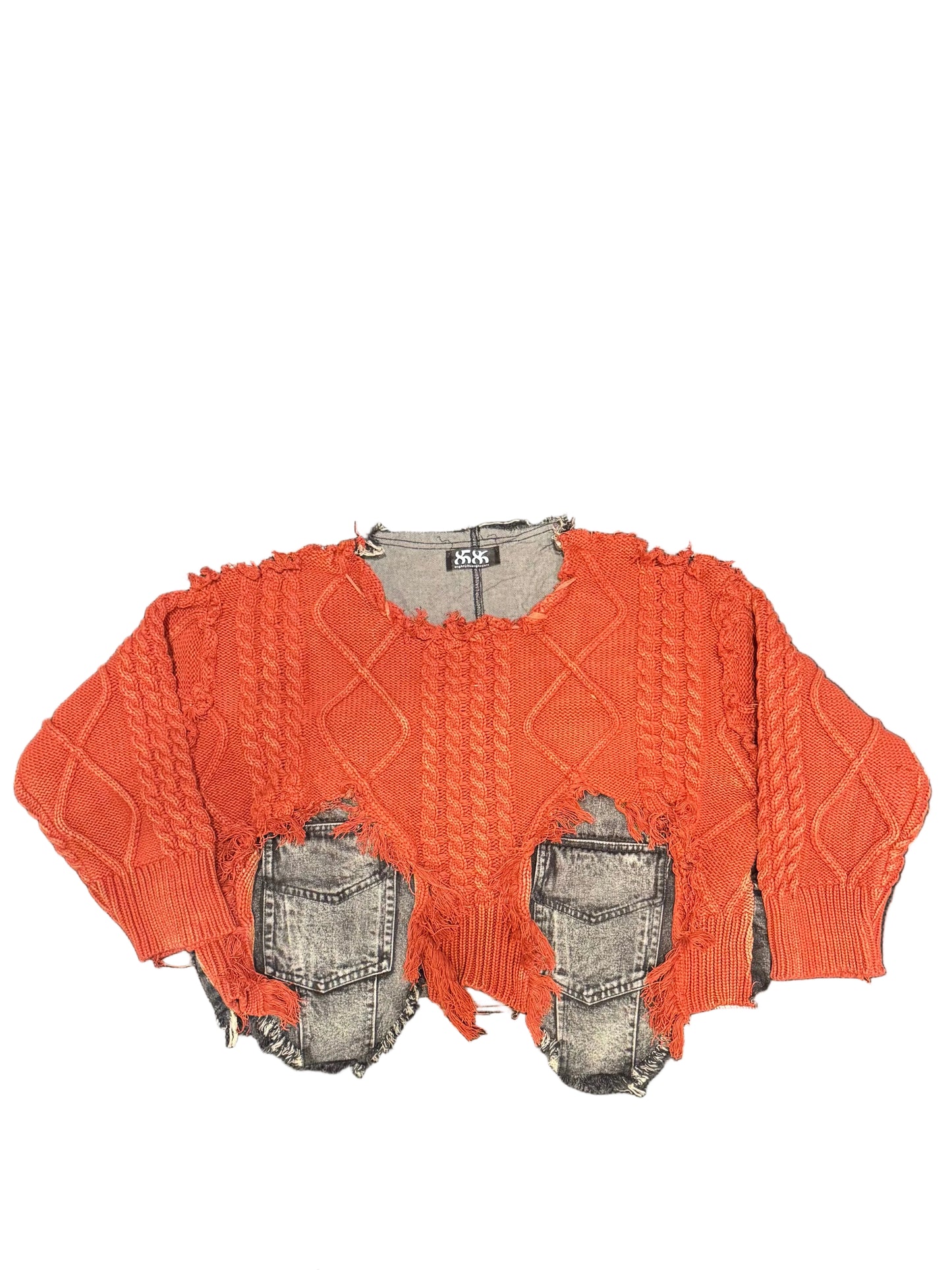 8586: KNITTED & DENIM CROPPED CREWNECK