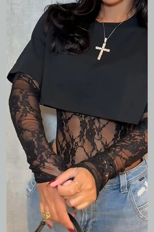 8586: DOUBLE LAYER LACE CROP TOP