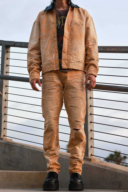 FIRST ROW: ALL OVER RHINESTONE RIPPED PANTS