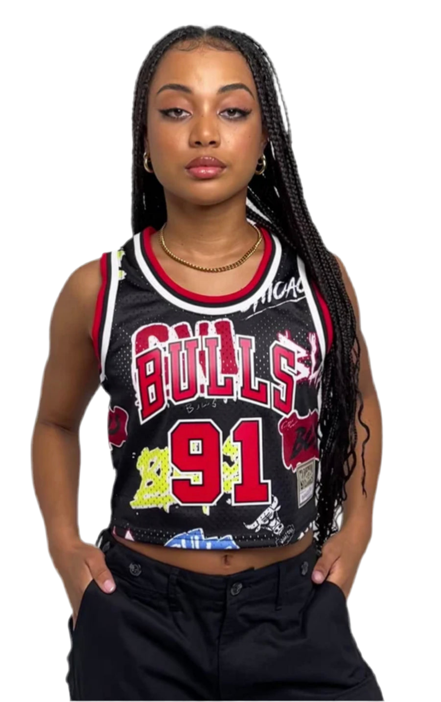 MITCHELL & NESS: CHICAGO BULLS SLAP STICK CROP TANK – 85 86