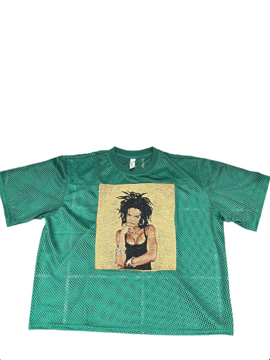 ANGEL GENTLE: LAURYN JERSEY MESH TAPESTRY TOP