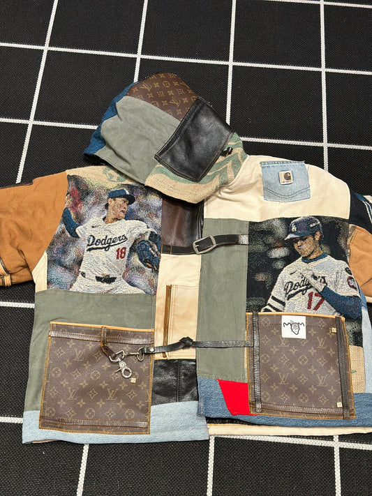 ANGEL GENTLE: TAPESTRY PATCHWORK LA DODGERS COAT