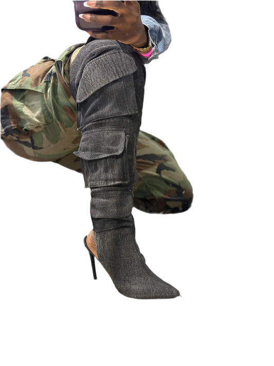 FUNHOUR DENIM THIGH HIGH BOOTS