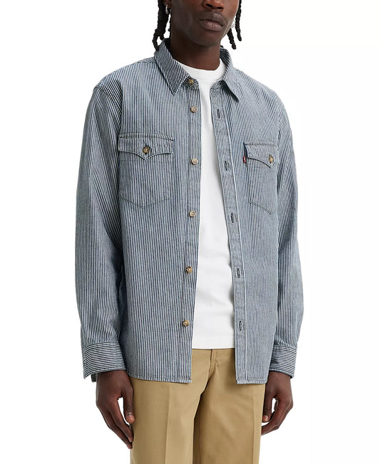 LEVIS: Relaxed-Fit Railroad Stripe Button-Down Denim Western Shirt