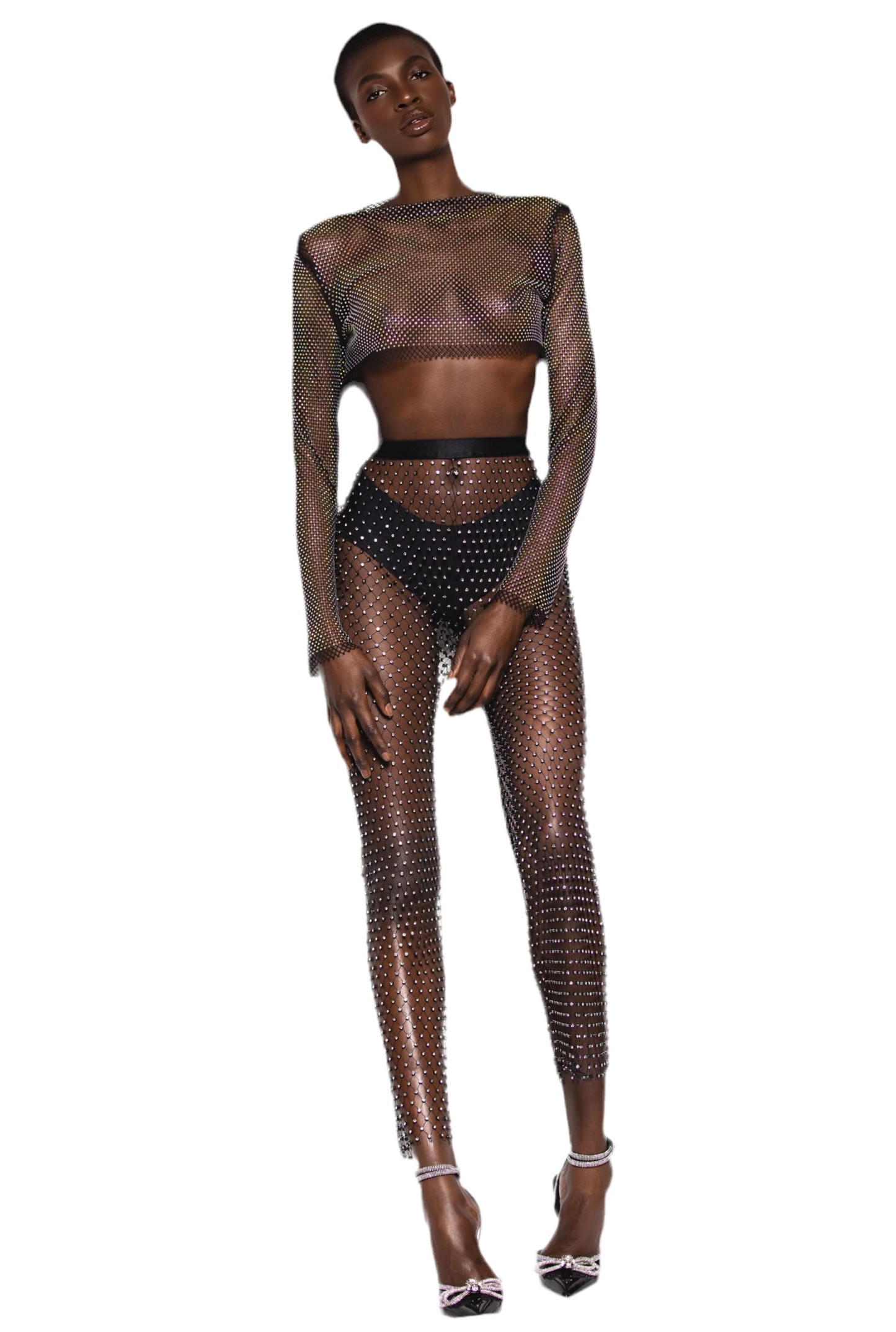 8586: JEWEL TONED MESH CROP TOP