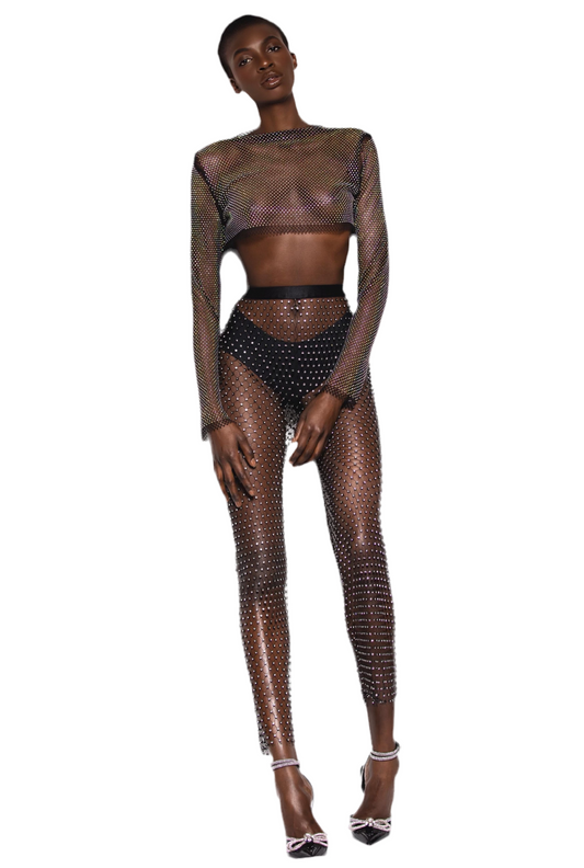 8586: JEWEL TONED MESH CROP TOP