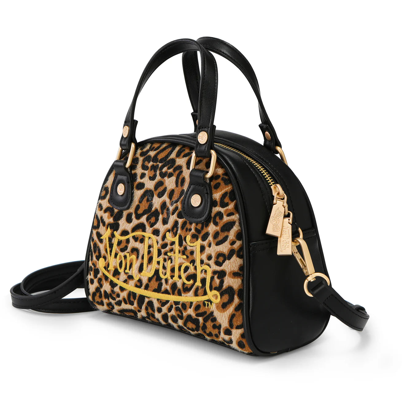 VON DUTCH: LEOPARD VEGAN PONY HAIR CHEETAH BOWLING BAG