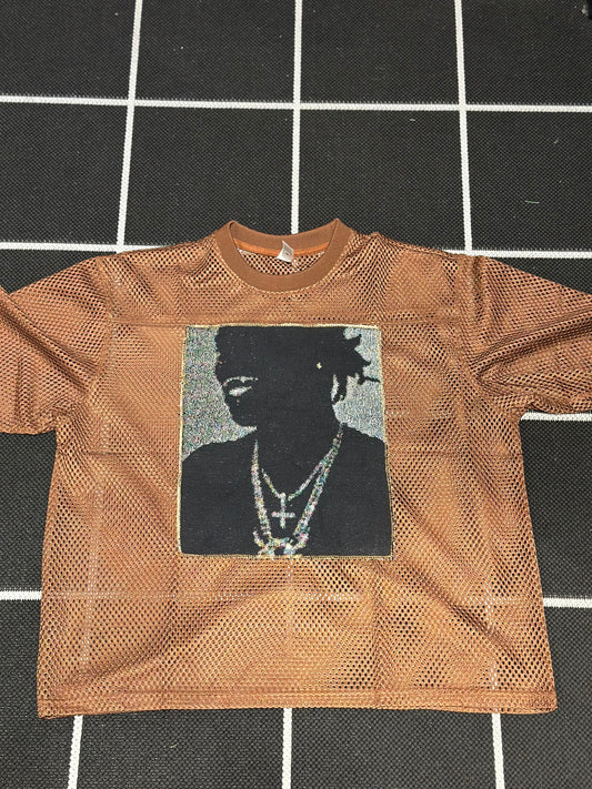 ANGEL GENTLE: YOUNG THUG TAPESTRY JERSEY MESH TOP