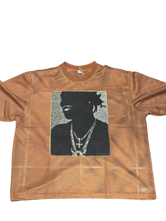 ANGEL GENTLE: YOUNG THUG TAPESTRY JERSEY MESH TOP