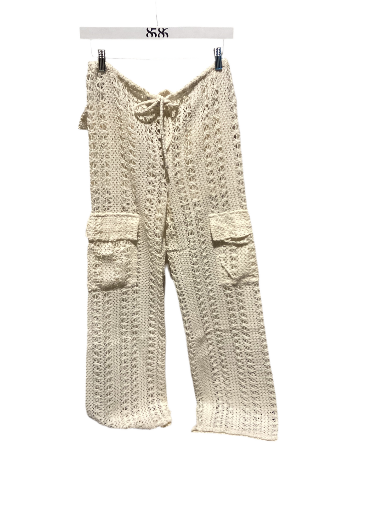 8586 CREAM LACE CARGO CROCHET PANTS