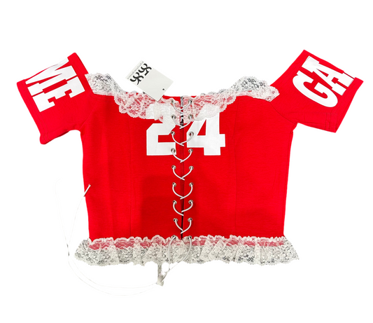 8586: GAME DAY OFF SHOULDER TOP