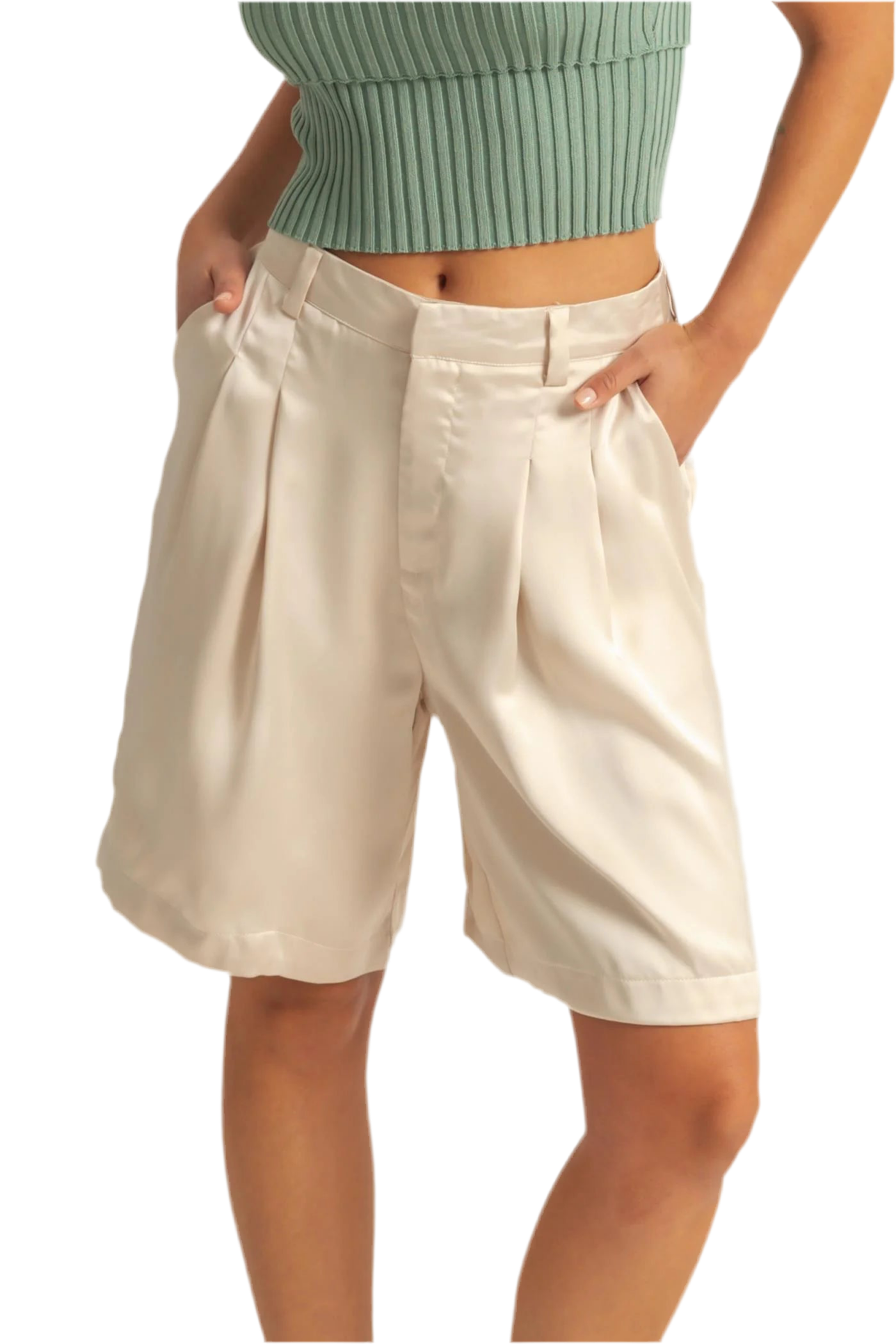 8586: PLEATED SATIN SHORTS