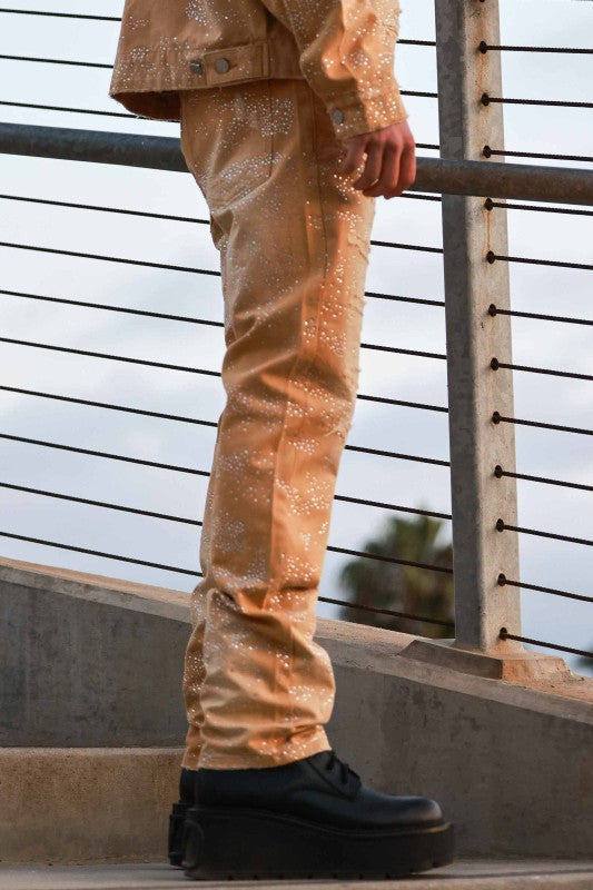 FIRST ROW: ALL OVER RHINESTONE RIPPED PANTS