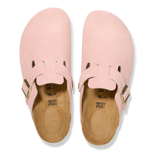 BIRKENSTOCK: MENS BOSTON SUEDE LEATHER CLOG (light rose top view)