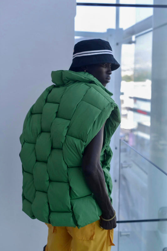 Mens Bottega veneta style green puffer vest