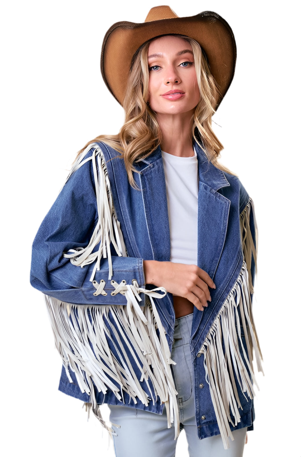 SAINTS AND HEARTS: FRINGE DENIM BLAZER JACKET