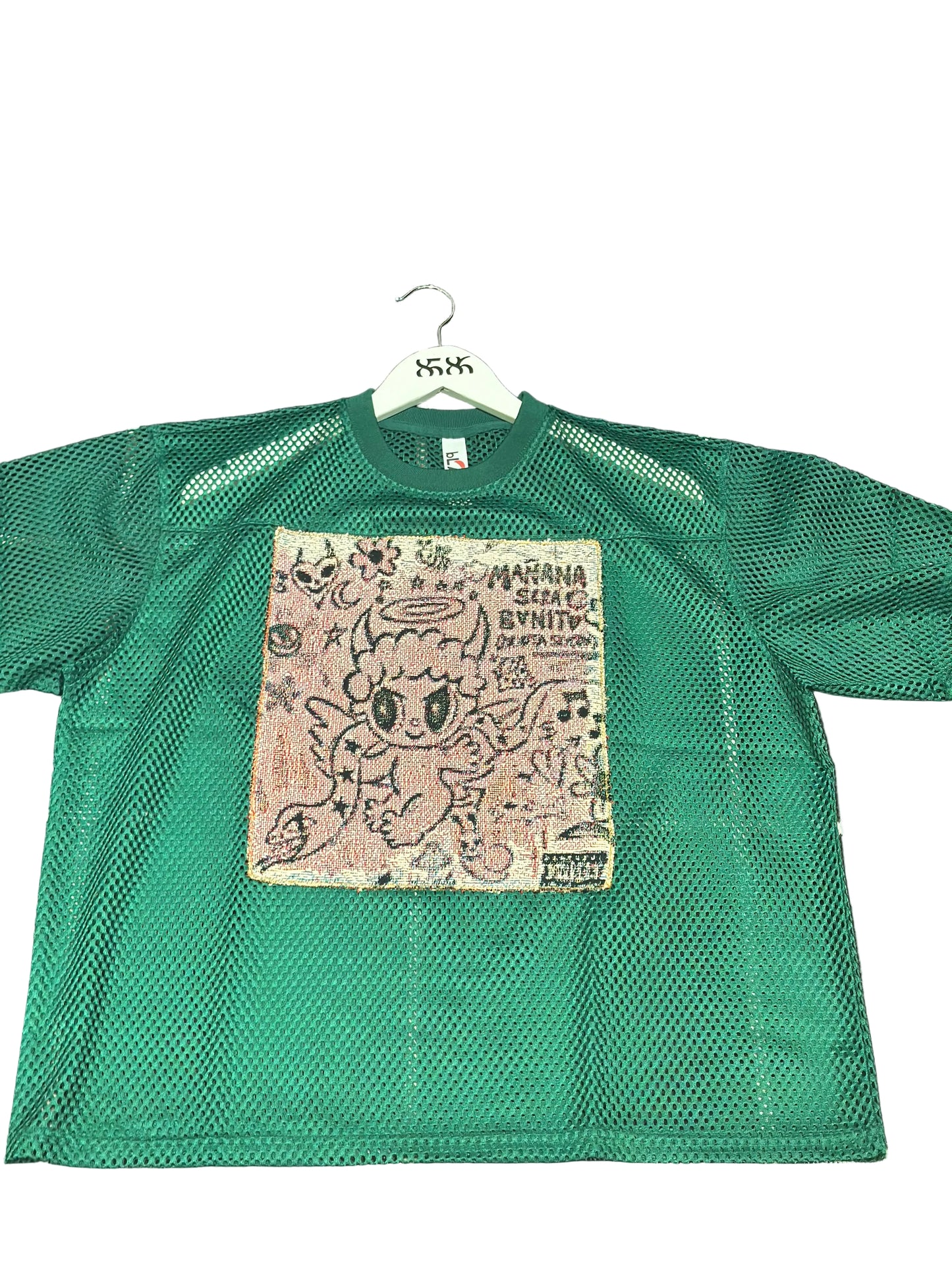 ANGEL GENTLE: KAROL G QLONA JERSEY MESH TAPESTRY TOP