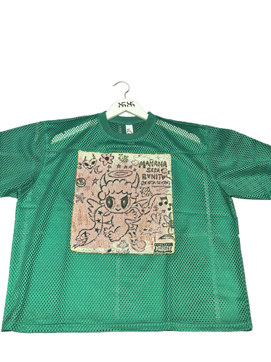ANGEL GENTLE: KAROL G QLONA JERSEY MESH TAPESTRY TOP
