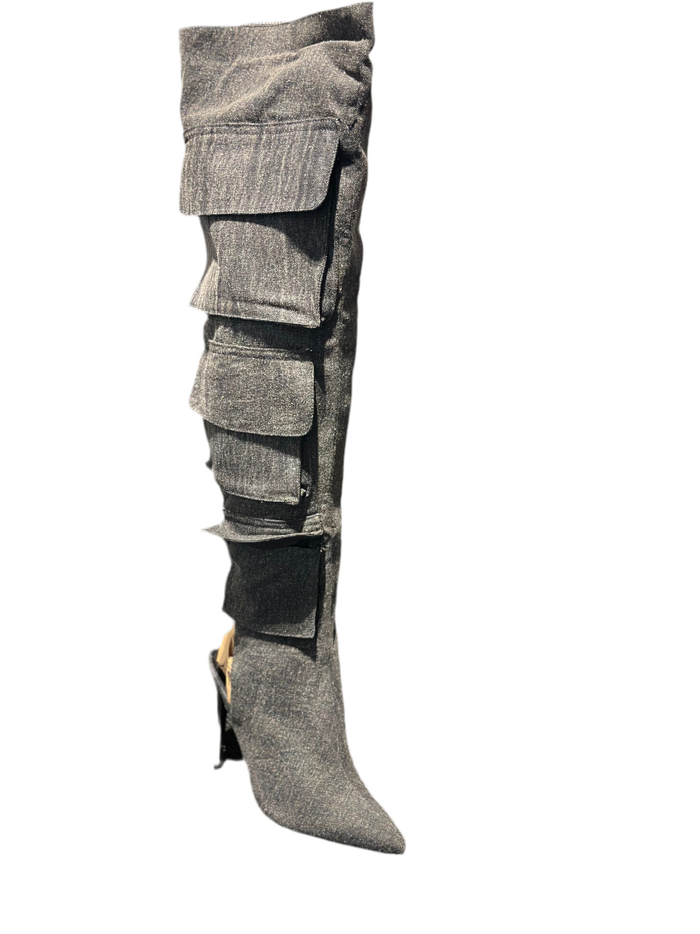 FUNHOUR DENIM THIGH HIGH BOOTS