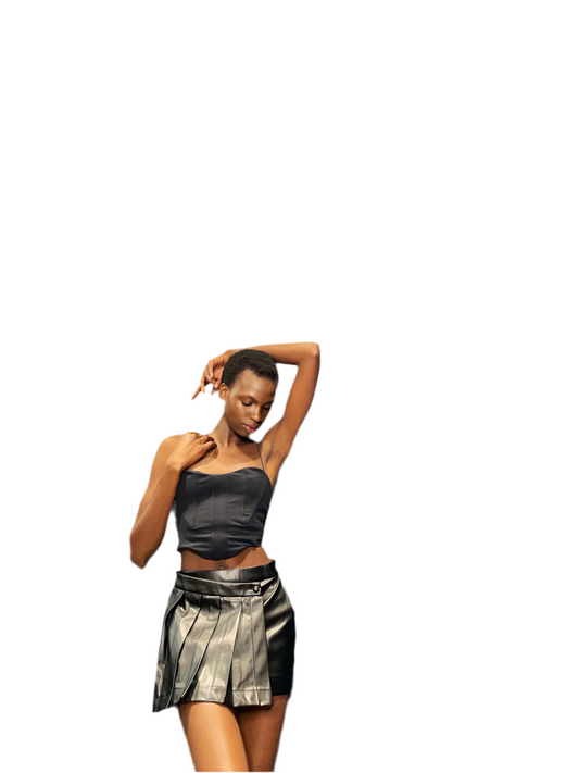 8586: PLEATED LEATHER SKIRT