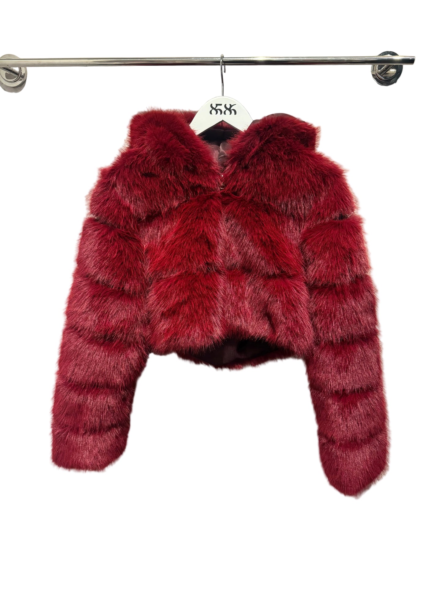 8586: CROPPED FUR JACKET - WINE