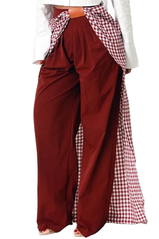 8586: GINGHAM WIDE LEG TROUSERS