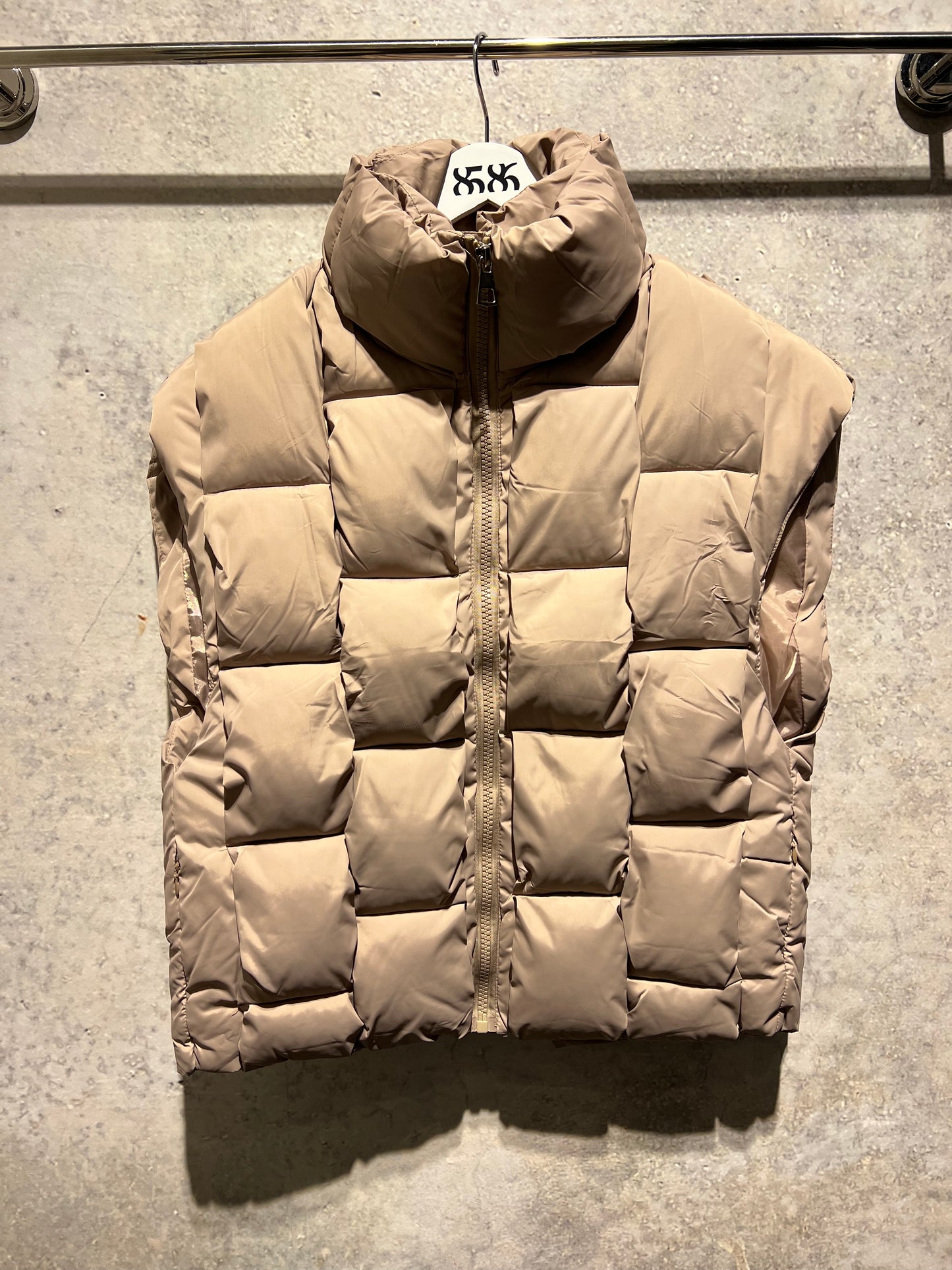Mens taupe woven puffer vest khaki - 8586