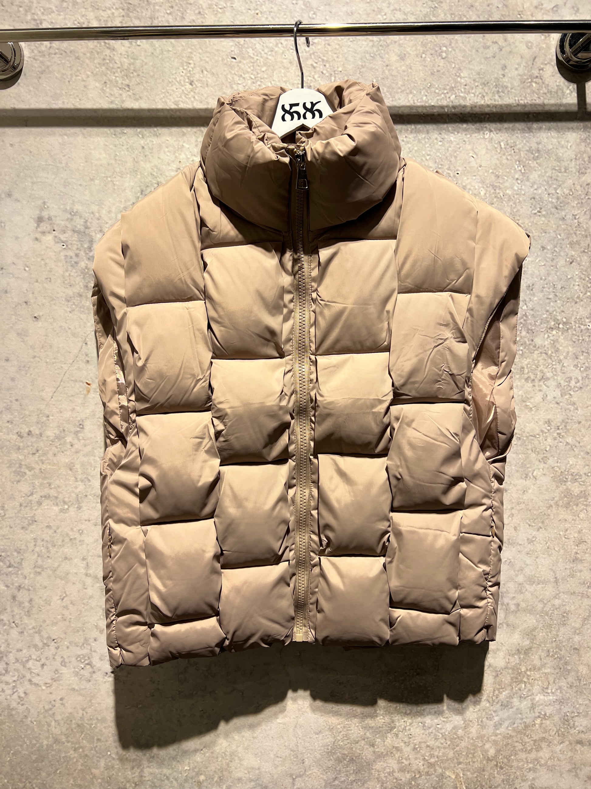 Mens taupe woven puffer vest khaki - 8586