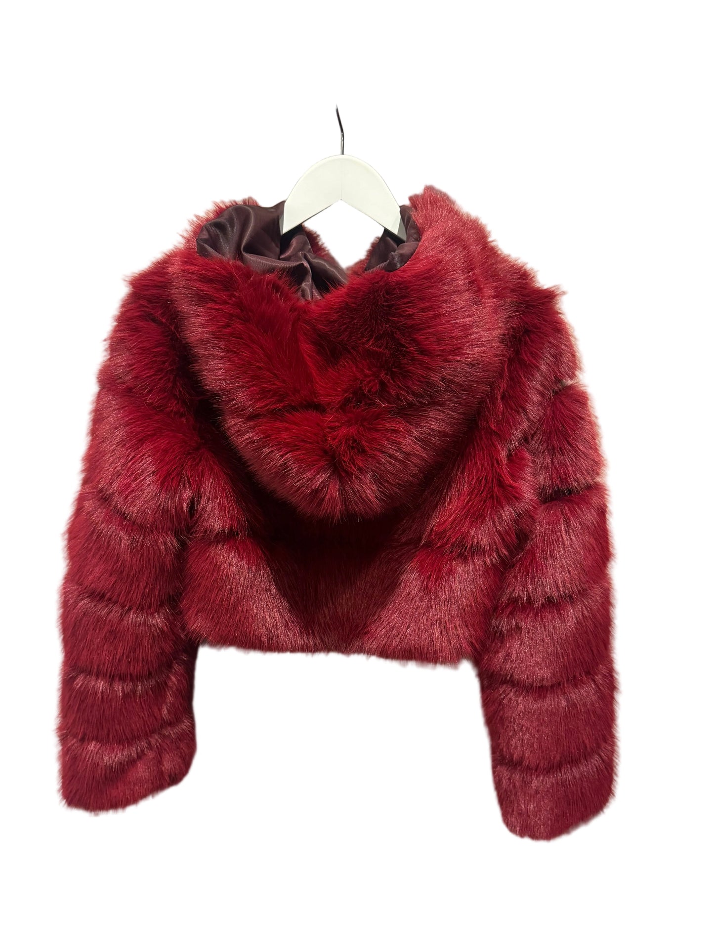 8586: CROPPED FUR JACKET - WINE