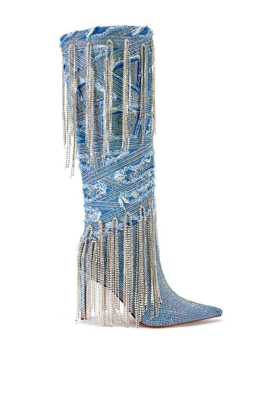 AZALEA WANG: MISCHIEF DENIM EMBELLISHED BOOT