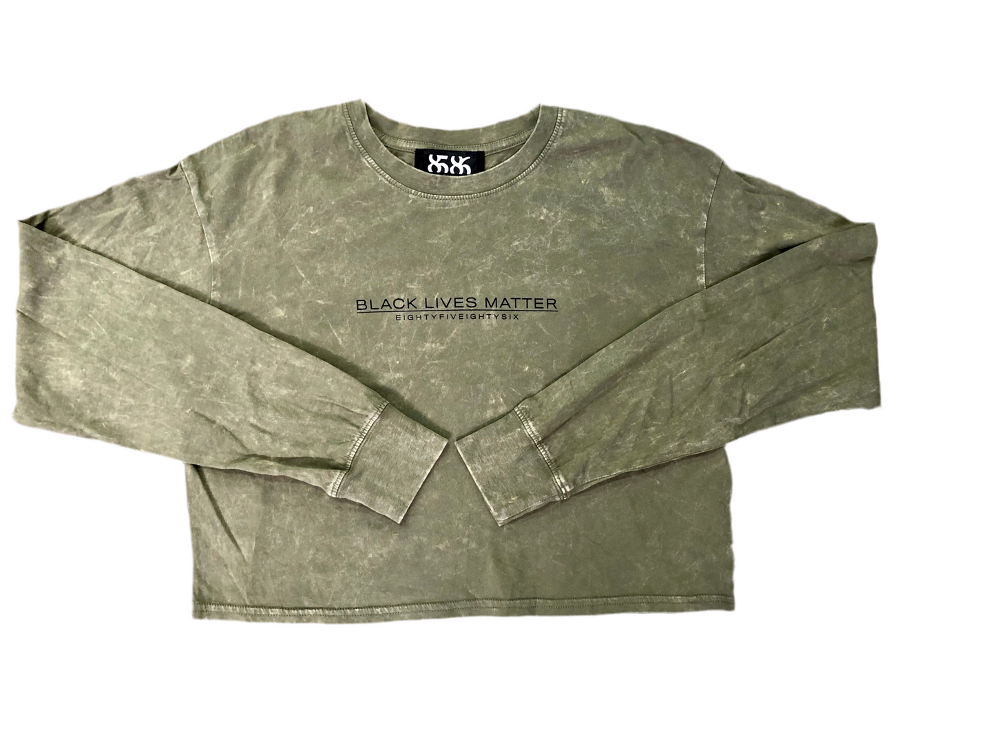 8586: BLACK LIVES MATTER ACID WASH CROP LONG SLEEVE