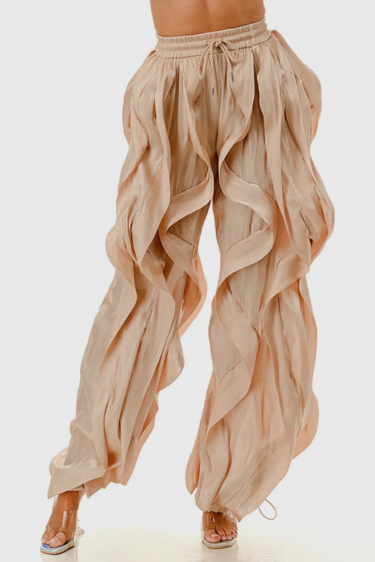 BOHO: RIPPLE SATIN WIDE LEG PANTS